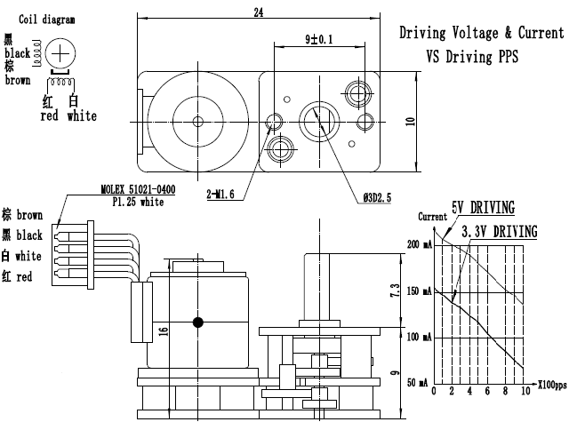 fase horizontal 1 do ângulo direito 2 de Mini Geared Stepper Motor 5V do sem-fim de 10mm